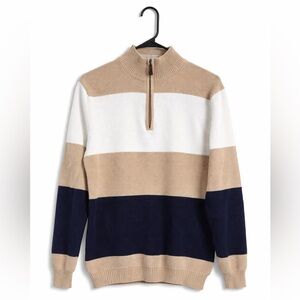 Club Room Quarter Zip Sweater Women’s Large Striped 100% Cotton Pullover